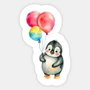 baby penguin holds balloon Sticker